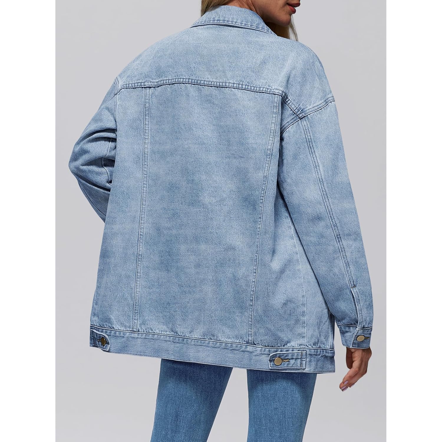 Automet Women'S Oversized Jeans Jacket, Classic Button Down Denim Jacket With Chest Pockets, Loose Fit Boyfriend Style Coat