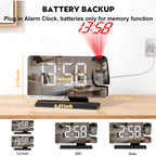Digital Clock,Alarm Clock Bedside With Projection,7.3" Mirror Clock With 180°Rotating Projector,Dual Alarm With 3 Mode,Brightnee Adjust,Dst,Snooze,Charging Port,5 Levels Volume For Desk Teens