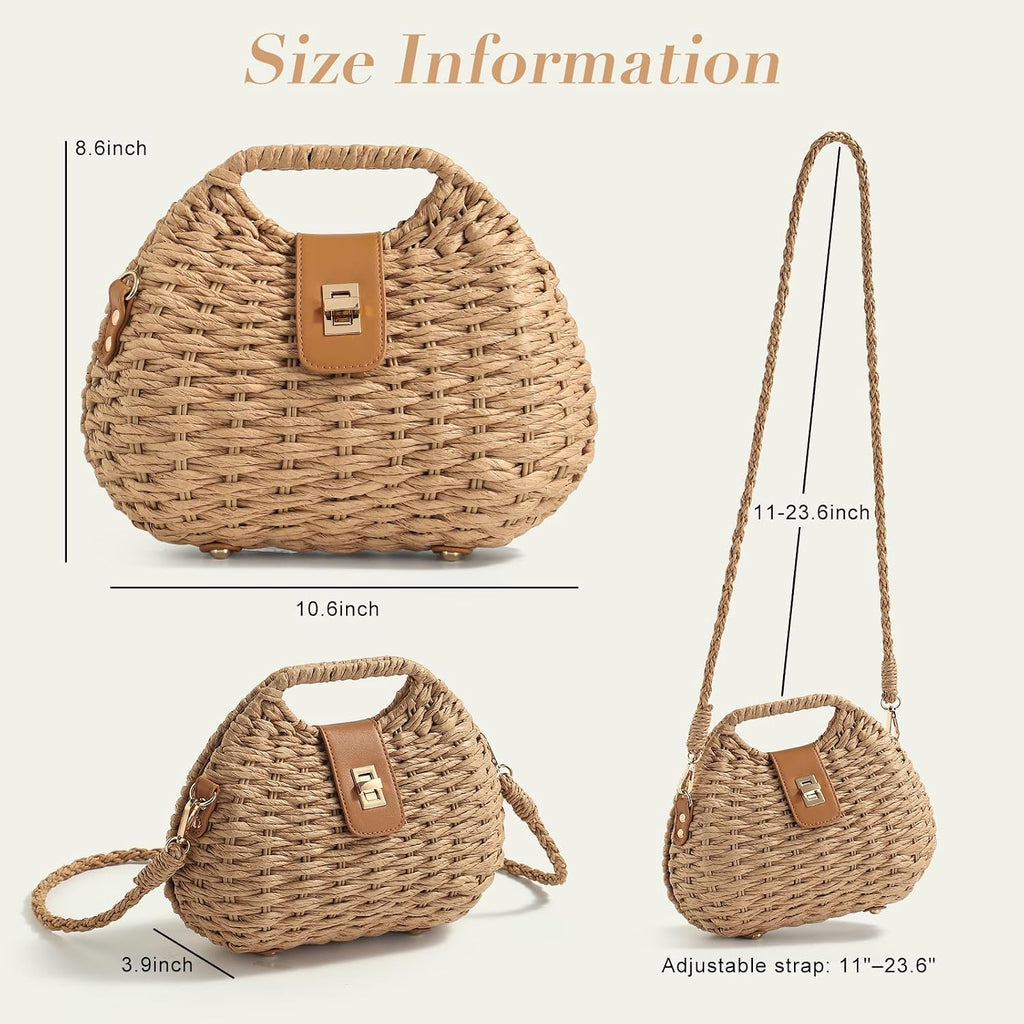 Straw Crossbody Bag For Women, Summer Beach Boho Handwoven Purse With Adjustable Strap, Lightweight Shoulder Bag | Handwoven Straw