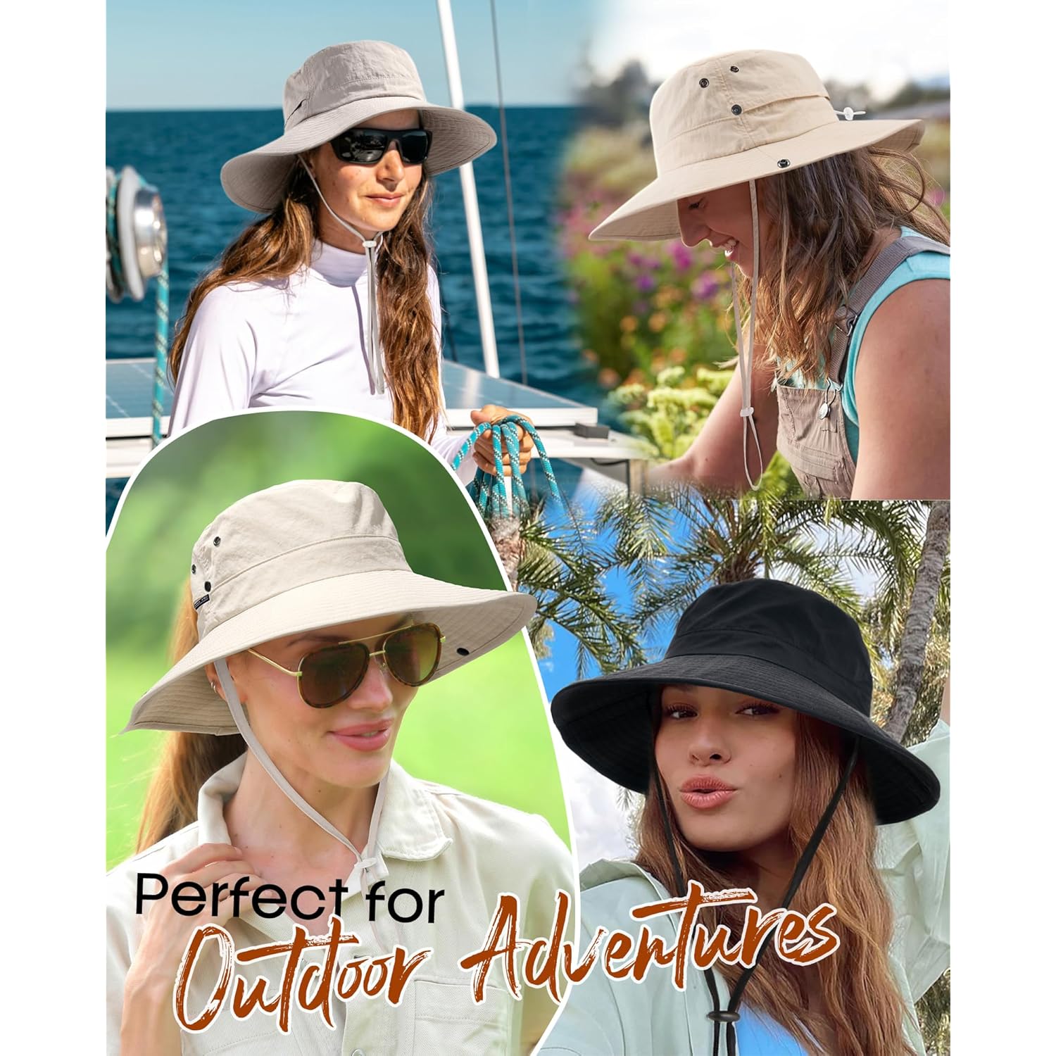 FURTALK Sun Hats for Women with Ponytail Hole Wide Brim Beach Bucket Hat UPF 50+ Fishing Hiking Outdoor Hats