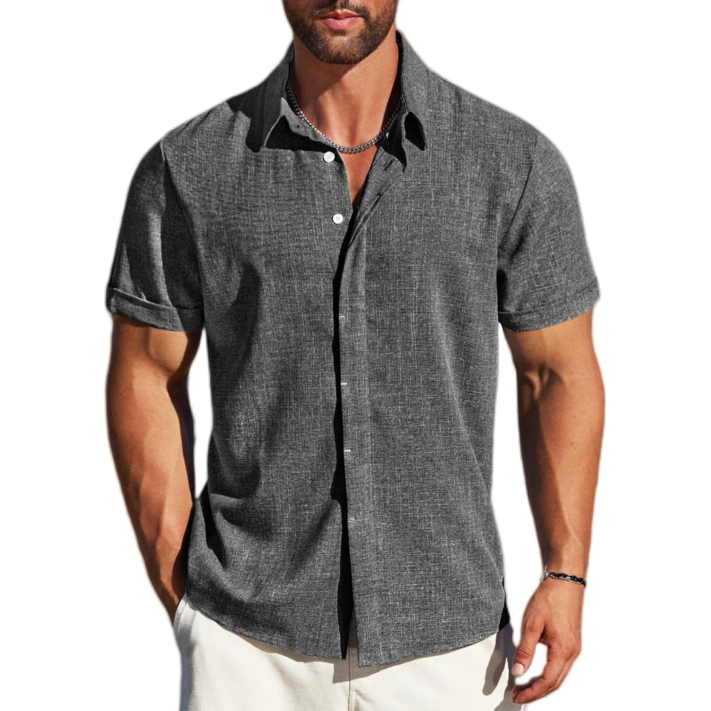 Men'S Linen Short Sleeve Button Down Shirt – Lightweight Breathable Summer Business Casual, Beach & Wedding Guest