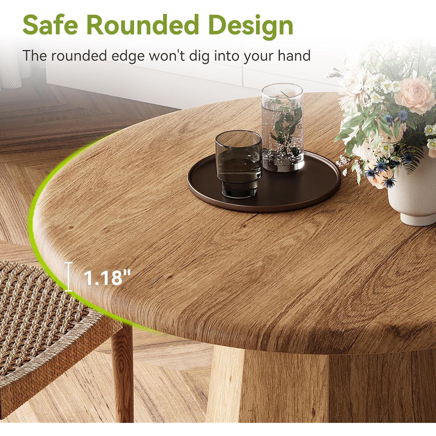 Little Tree 31.5" Round Dining Table For 4, Wood Kitchen Table For Dining Room, Small Dinner Table With Wooden Tabletop And Octagonal Base For Apartments, Office & Restaurants, Deep Brown (Oak Brown)