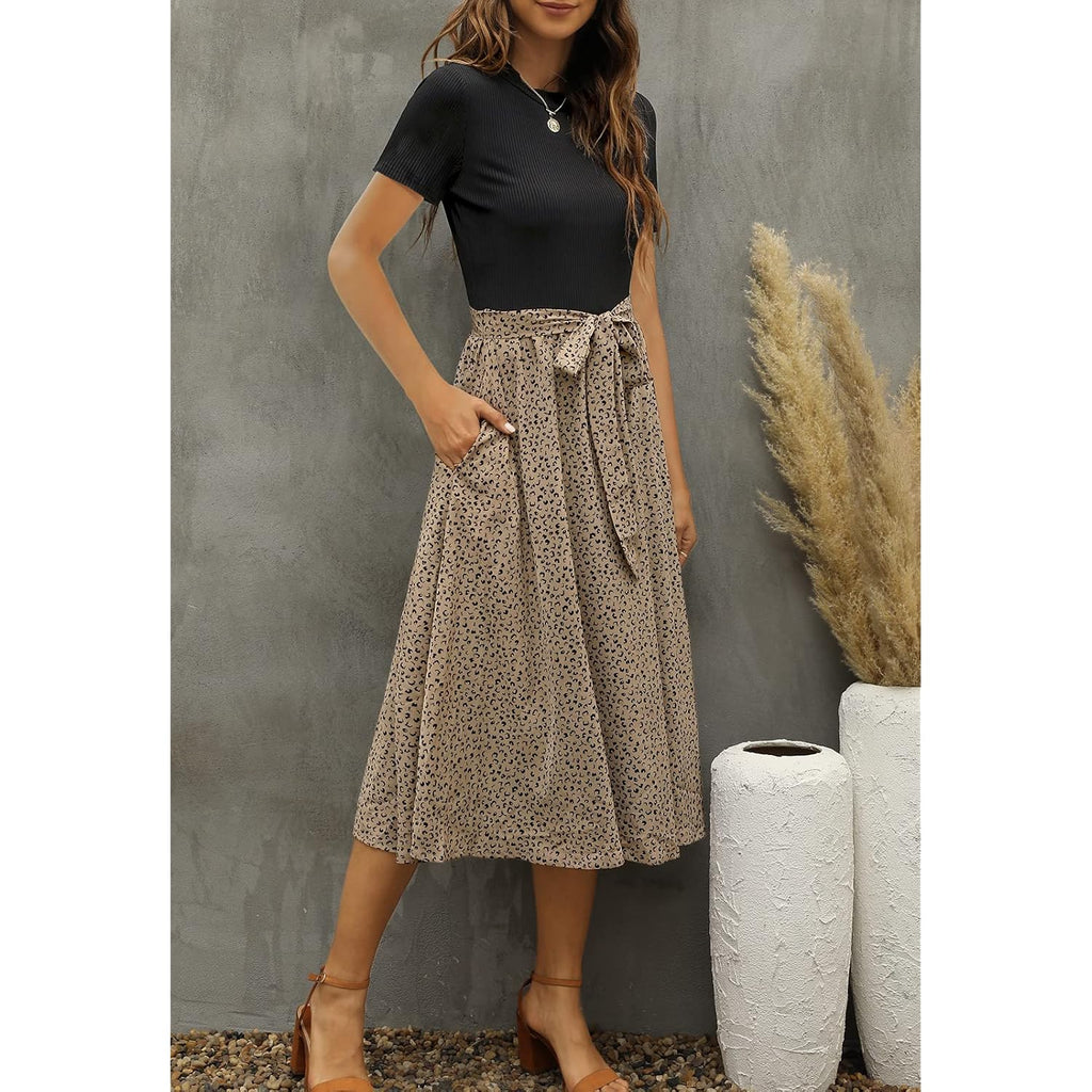 Zattcas Women 2026 Summer Dress Short Sleeve Ribbed Teacher Church Modest Business Casual Work Outfits Midi Dress