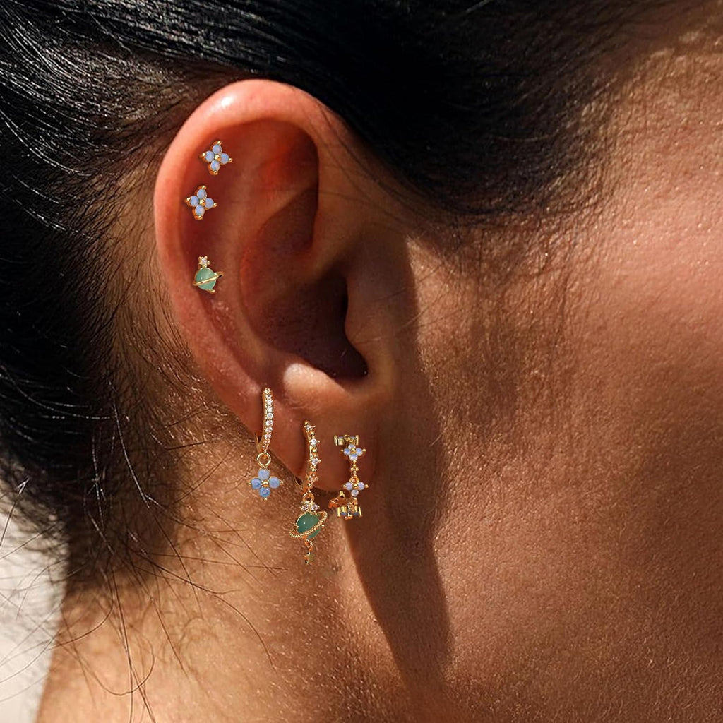 Sterling Silver Post Earrings for Women - Hypoallergenic Cartilage Earrings Dainty 14K Gold Plated Stud Huggie Hoop Earrings Dangle Chain Earrings Gold Plated Jewelry