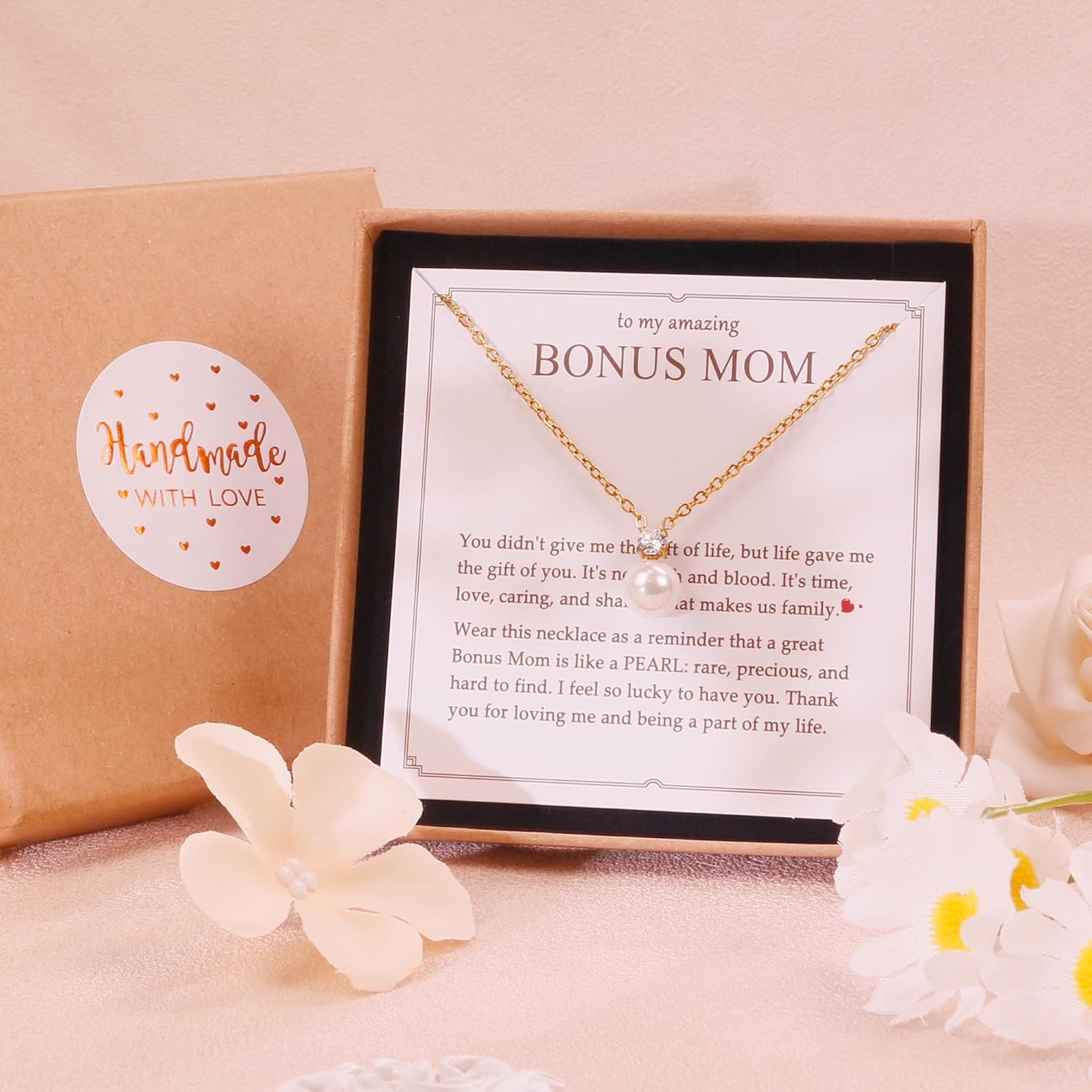 PEALICIOUS Single Pearl Necklace as Birthday Gifts for Mom, Bonus Mom Gifts for Step Mother from Daughter Son, Mother in Law Necklace with CZ from Bridal as Mother of the Groom Jewelry Gifts