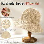 Sun Hat for Women Summer Straw Beach Hats Floppy Crochet Hat UV Protection Travel Bucket Hat Foldable Packable