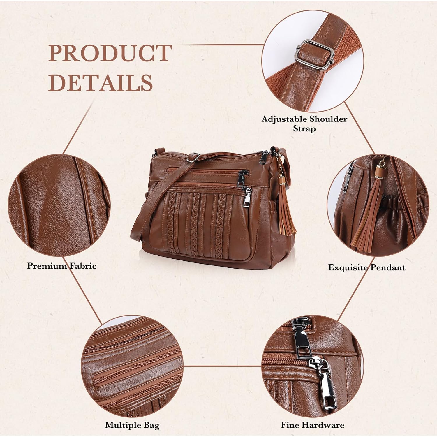 ELDA Purses for Women Pocketbooks Soft PU Leather Ladies Crossbody Purse Multi Pocket Shoulder Bag
