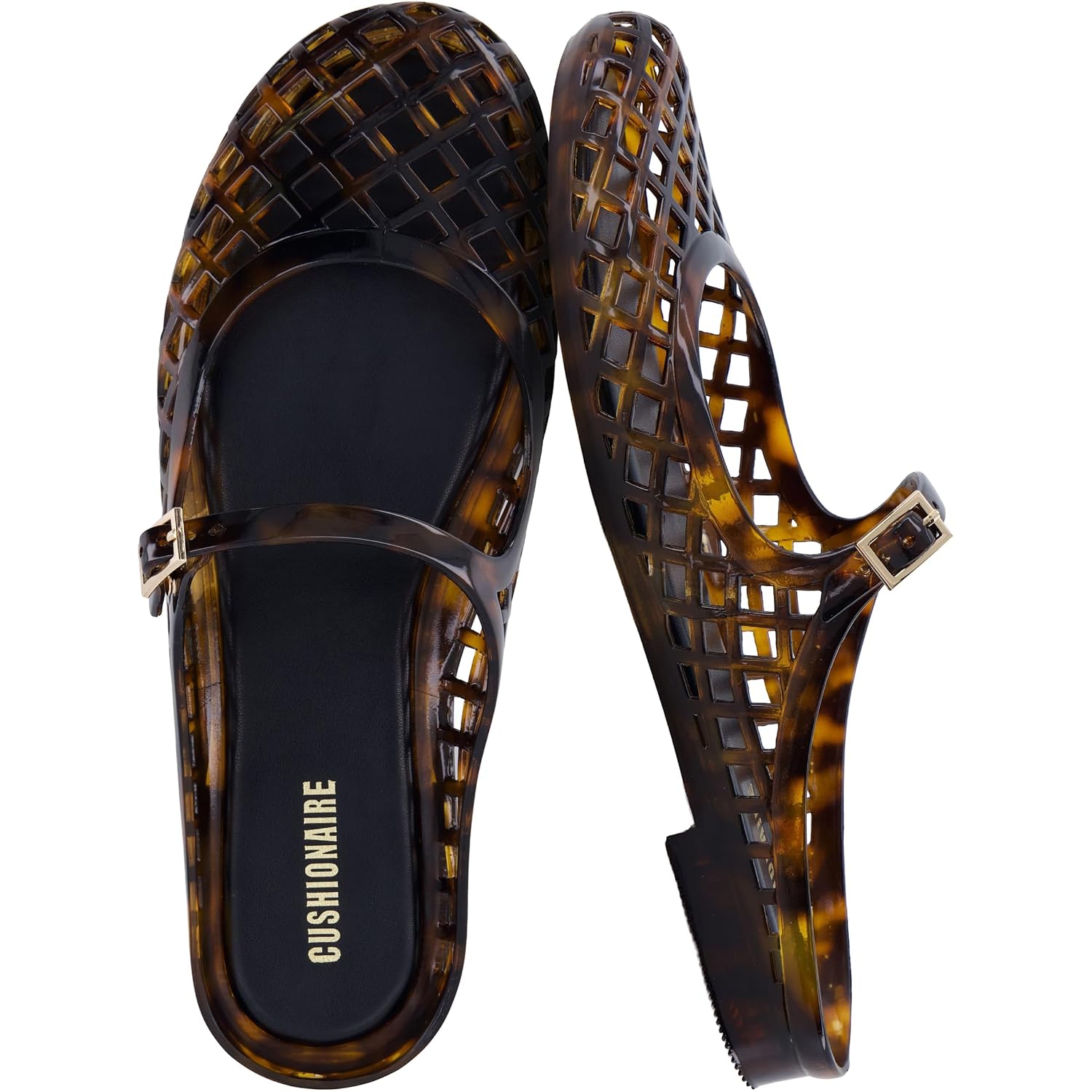 Cushionaire Java Casual Womens Jelly Flats With Adjustable Strap, Closed Toe Mary Janes Mule Design, Waterproof Jelly Sandals For Women
