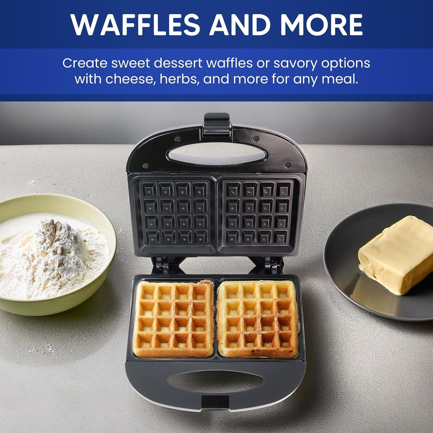 Elite Gourmet Maxi-Matic Electric Nonstick Belgian Waffle Iron Snack Maker Machine, Breakfast, Sandwiches, Compact & Portable, 2 Slice, Black