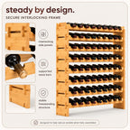 Nutrichef 72 Bottle Wine Rack Stackable Bamboo Freestanding, 8-Tier Modular Shelf, Sturdy Wobble Free, Upgraded 2026 Design, Easy No-Tool Assembly For Kitchen, Cellar Or Bar Storage 33.5" X 10" X 41"