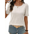 Dokotoo Womens Summer Tops 2026 Hollow Out Lace Trim Short Sleeve T-Shirts Crewneck Casual Lightweight Basic Tee Blouses