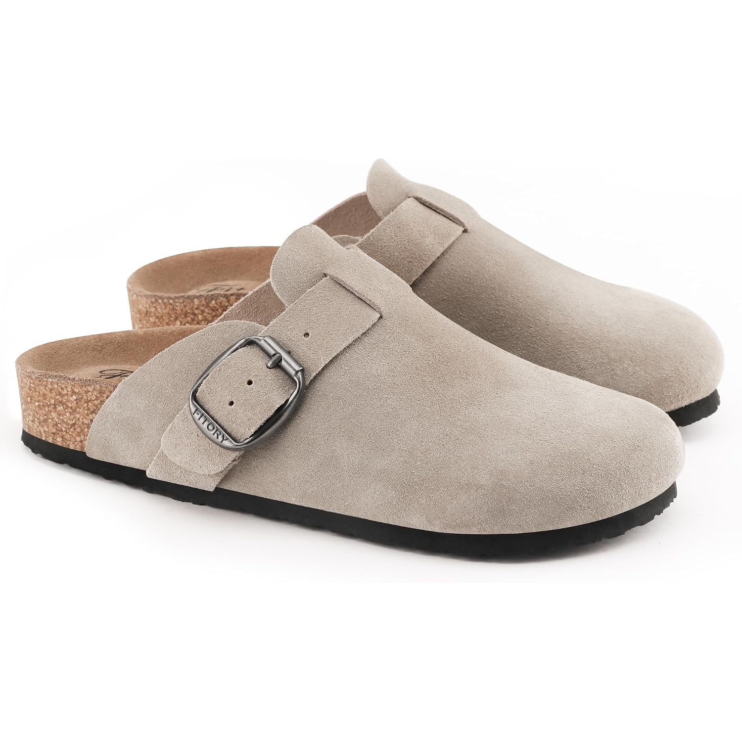 Fitory Womens Clogs Slip-On Potato Shoes Leather Mules With Suede Cork Footbed Size 6-11