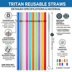 Alink 10.5 In Long Reusable Plastic Straws With Brush, Tritan Hard Plastic Tumbler Straws, 10 Rainbow Colored Replacement Straw For 16 Oz 20 Oz 30 Oz Stanley, Yeti, Starbucks Tumblers, Mason Jars