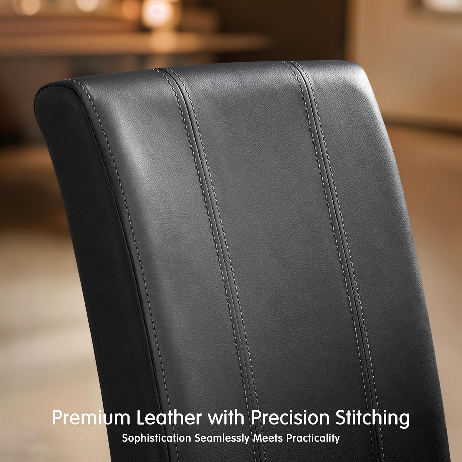 Chun Yi Dining Chairs Set Of 4, Faux Leather Dining Room Chairs, Upholstered Modern Kitchen Parsons Chairs For Dining Room With Sturdy Wood Legs, Black (Only Chair)