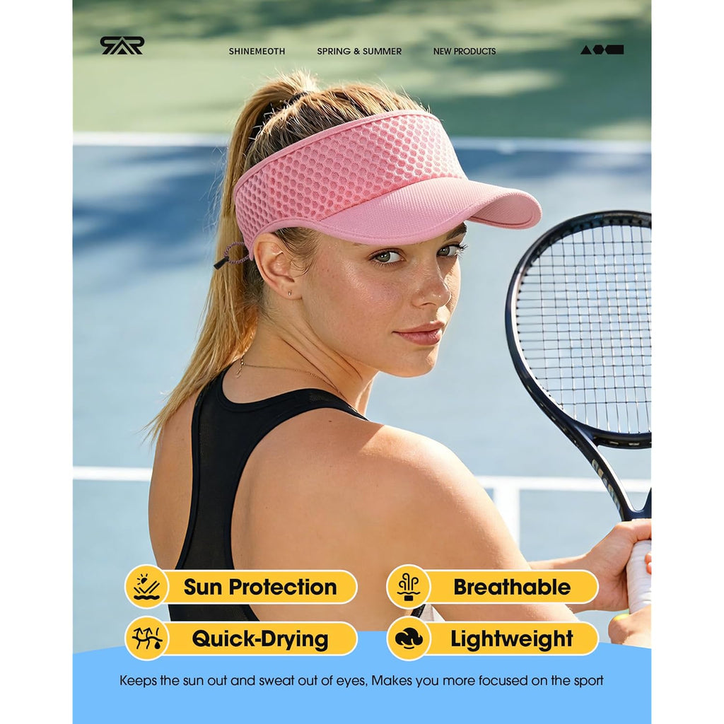 SUNMECI Mesh Breathable Sports Visor - Men Women Adjustable Lightweight Quick Dry Sun Hat for Tennis, Golf, Running