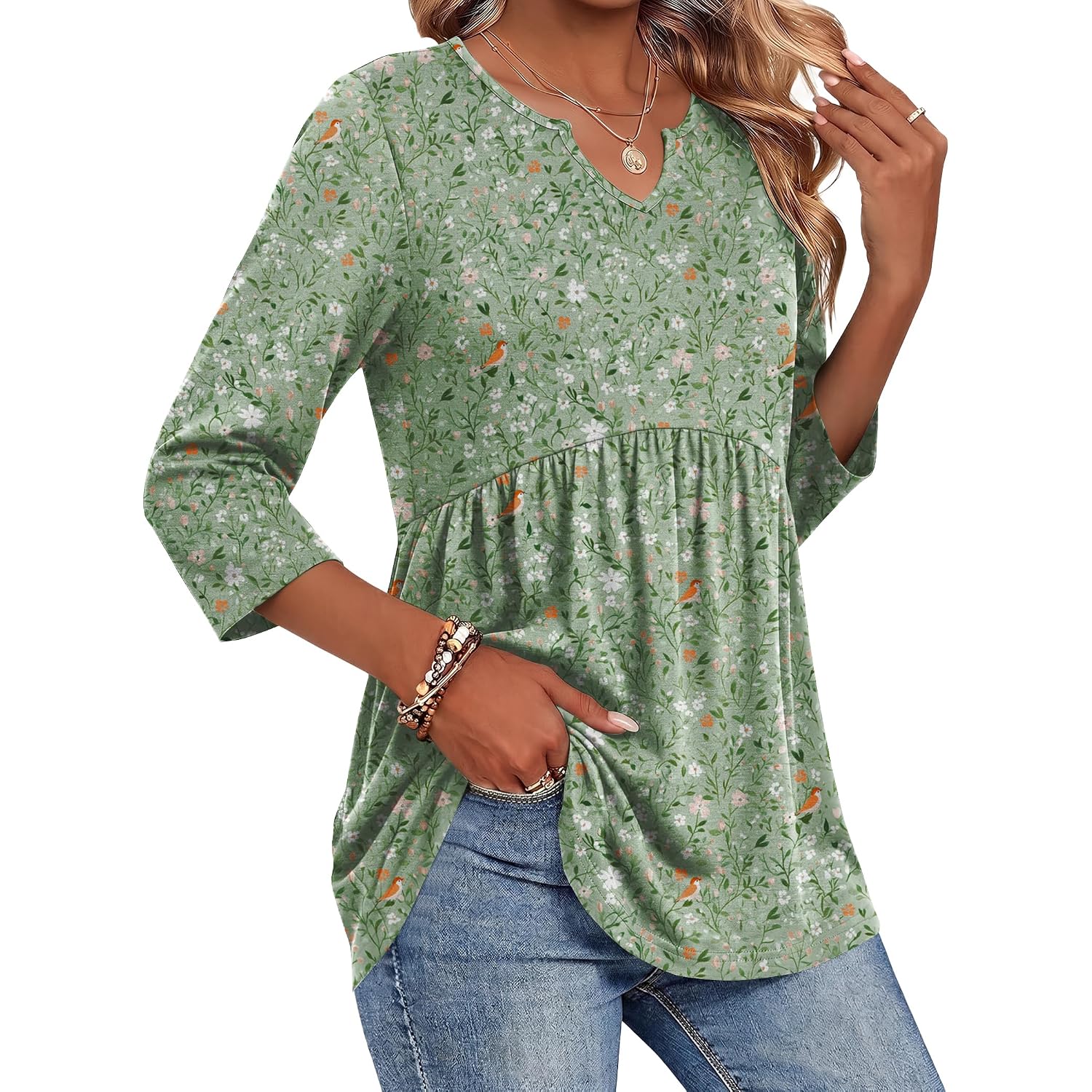 Zeagoo 3/4 Length Sleeve Womens Tops 2026 Blouses For Women Dressy Casual Fashion Clothing V Neck T-Shirts Summer Outfits