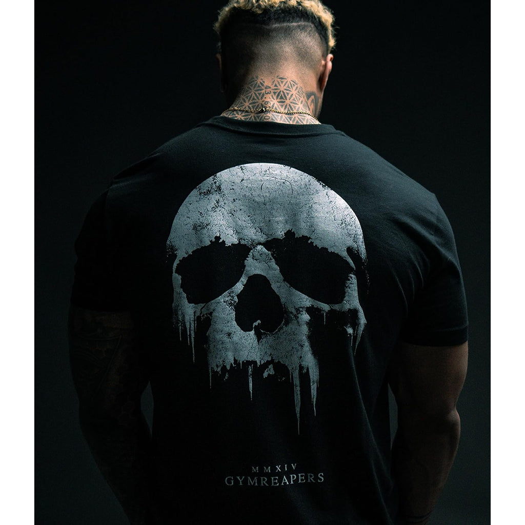 Gymreapers Skull Moisture Wicking T-Shirts For Men - Short Sleeve Workout Gym Shirts - Running Athletic Tees & Dry Fit Tshirt