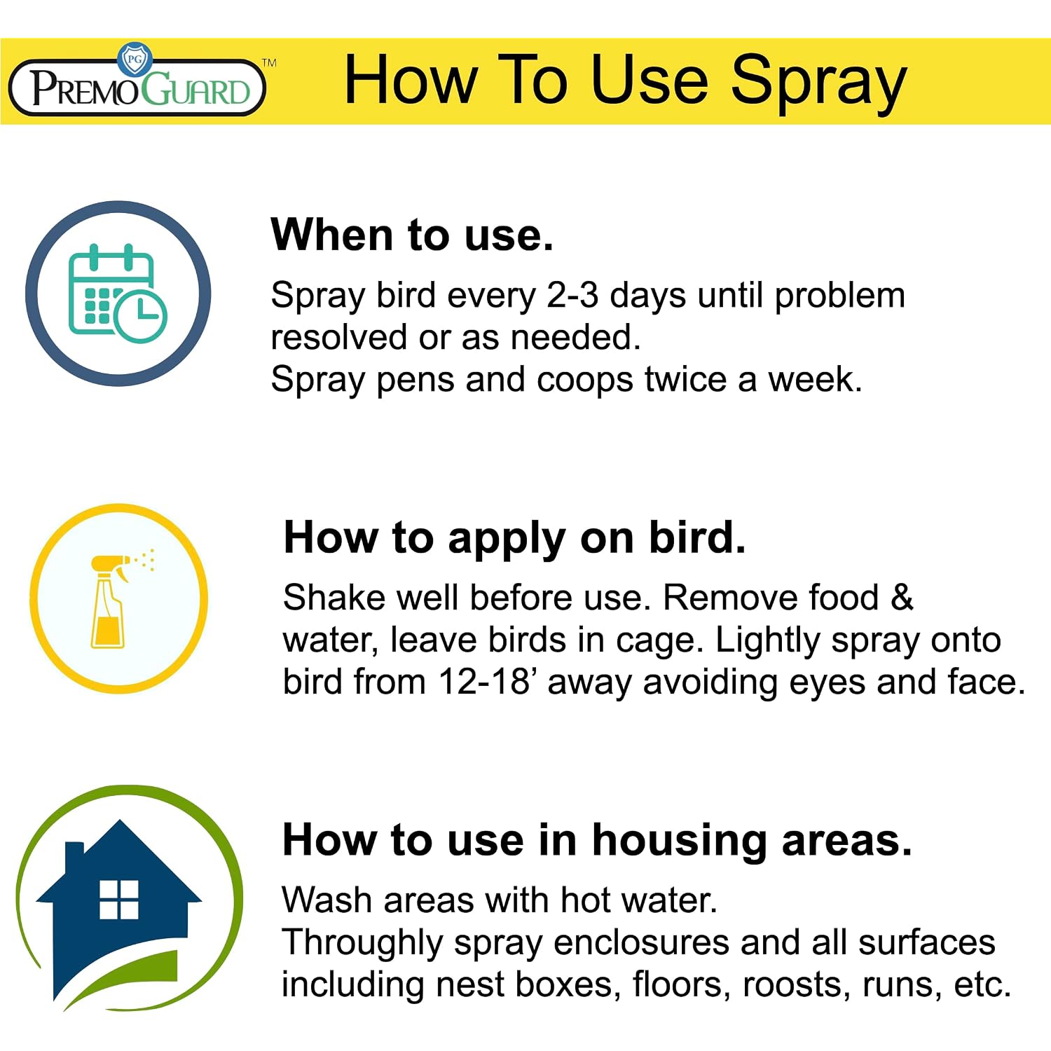 Premo Guard Poultry Spray - 32 Oz - Kill Scaly Leg, Mites, Fleas, Lice, & Other Pest On Chickens And In Coops - Natural Plant Based Oils For Control, & Prevention - Family Safe With No Egg Withdrawl