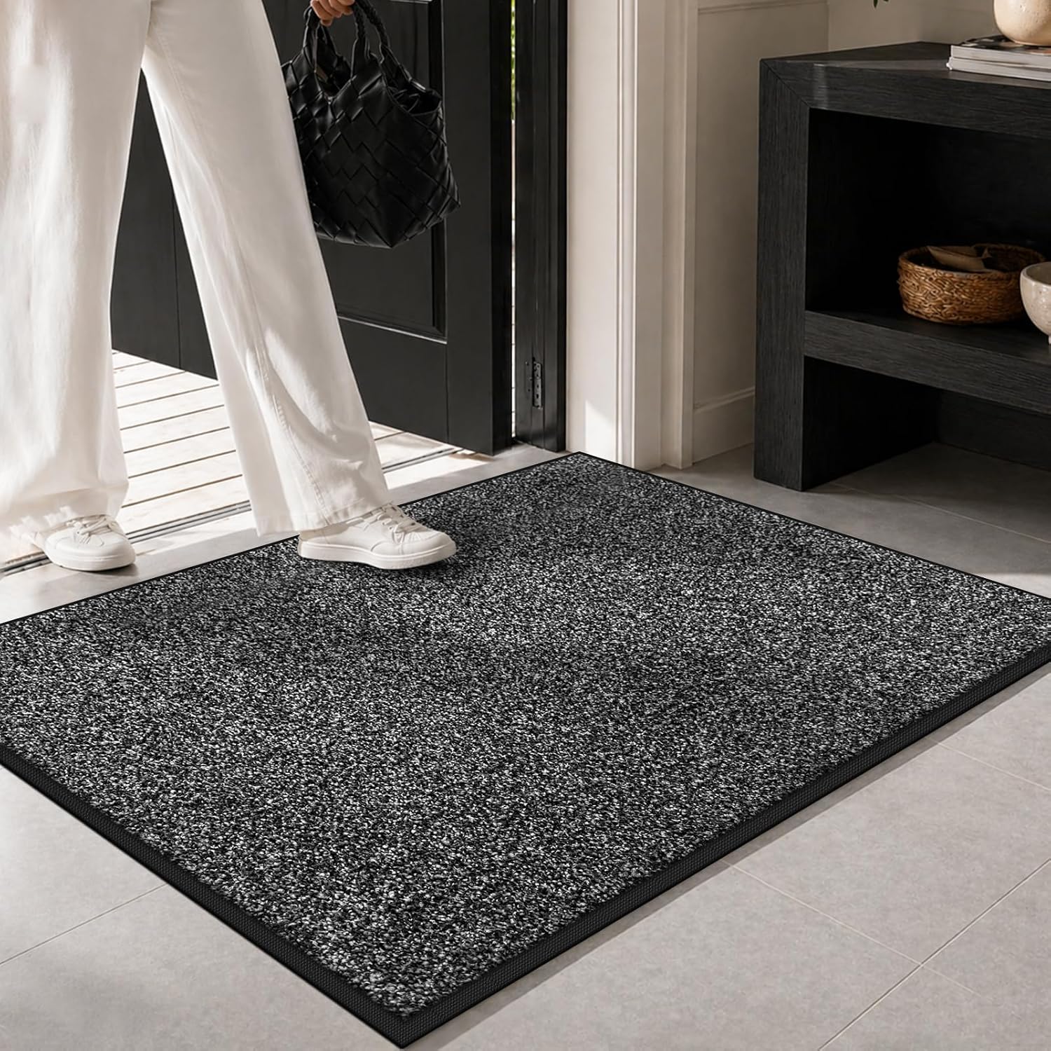 Super Absorbent Front Door Mat, 29.5" X 17", Non-Slip Washable Indoor Doormats, Low Profile Entryway Rug Outdoor, Dirt Resistant Welcome Mats For Front And Back Door Entrance, Grey