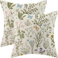 AEIOAE Spring Pillow Covers 18x18 Inch Set of 2,Sage Green Wild Flower Plant Throw Pillows Case,Seasonal Floral Outdoor Decorative Square Linen Farmhouse Decor Cushion Covers for Home Sofa Bed Couch