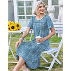 Zeagoo Womens Casual Dresses For Summer Short Sleeve Flare Midi Dress Loose Beach Sundress Pleated Front Dress With Pockets