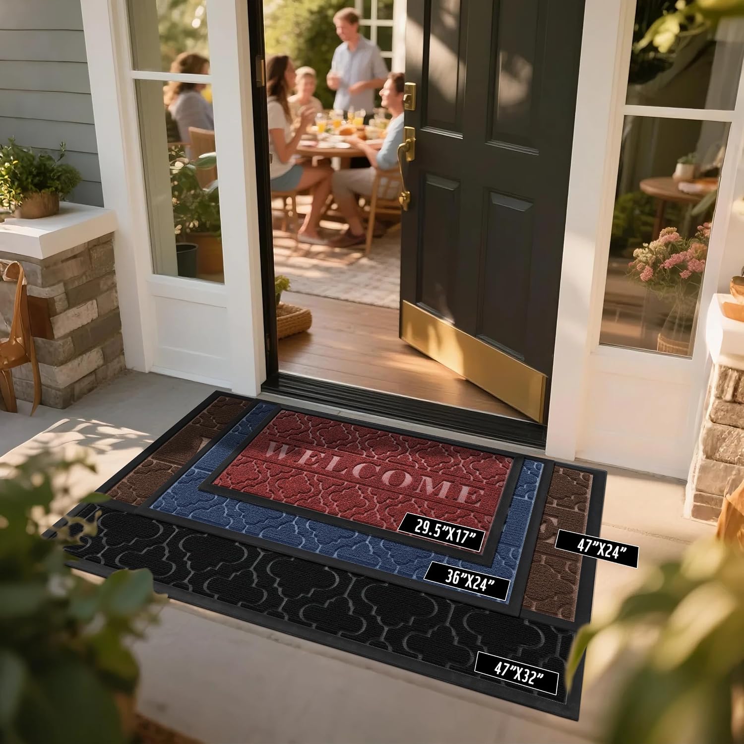 Yimobra Welcome Mat Outdoor Indoor, All-Weather Waterproof Front Door Mat Outside Entrance, Non-Slip Low Profile Porch Patio Doormat, 29.5X17, Black