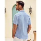 Coofandy Mens Button Down Short Sleeve Shirt Casual Shirts Summer Beach Textured Shirts With Pocket
