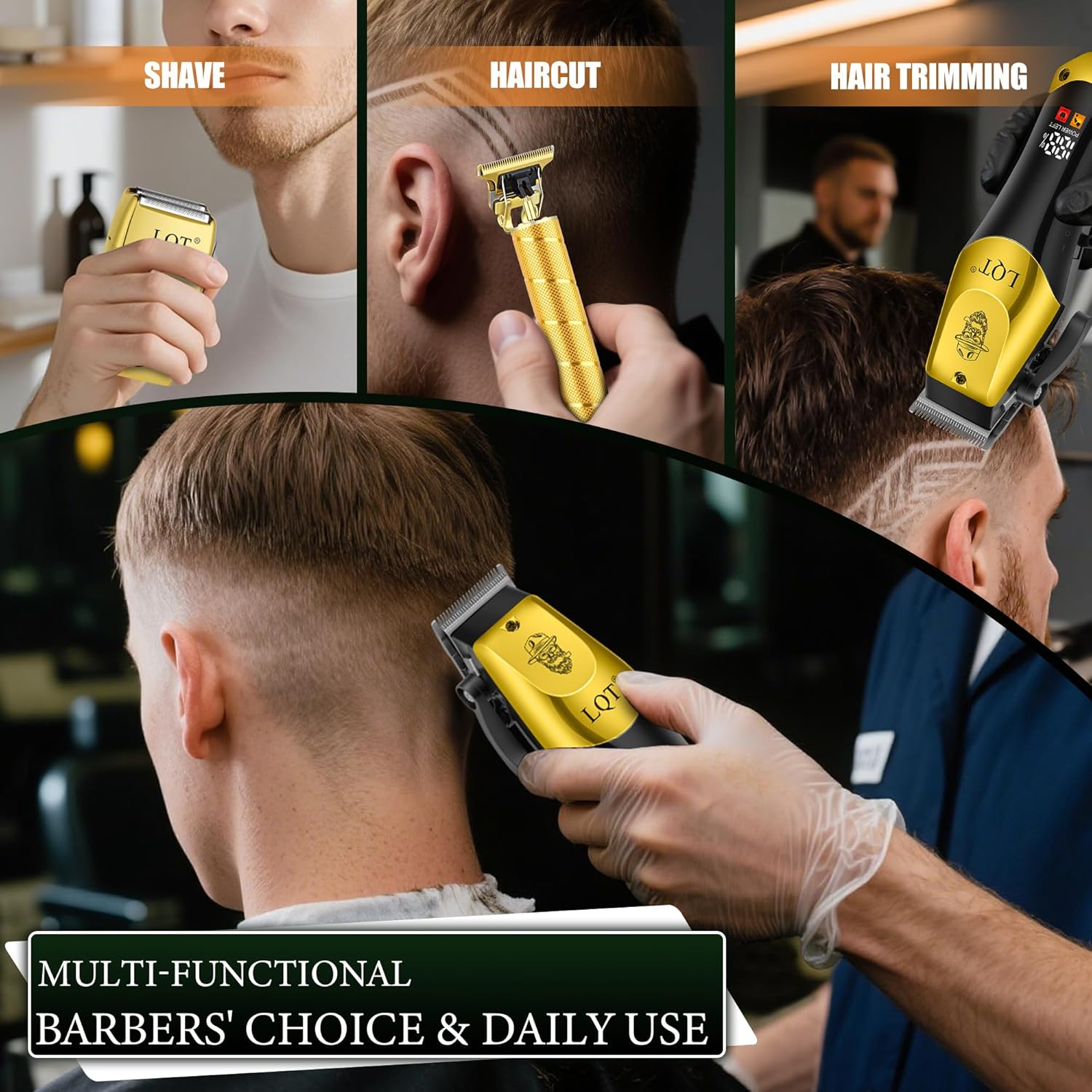 Hair Clippers for Men Professional, Beard Trimmer Kits & Sets, Electric Shavers, Hair Clippers & Trimmer Ceramic T-Blade, for Barber, Father Gifts for Men (Gold)