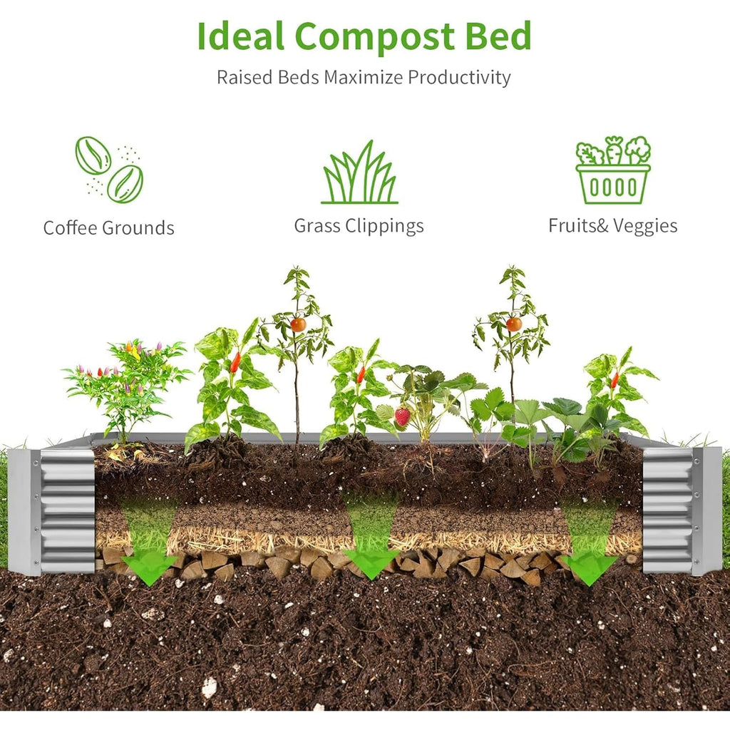 Land Guard 3 Pack 8×4×1Ft Galvanized Metal Raised Garden Bed, Metal Planter Kit Box Outdoor For Deep-Rooted Vegetables, Flowers, Green And Herbs, Silver