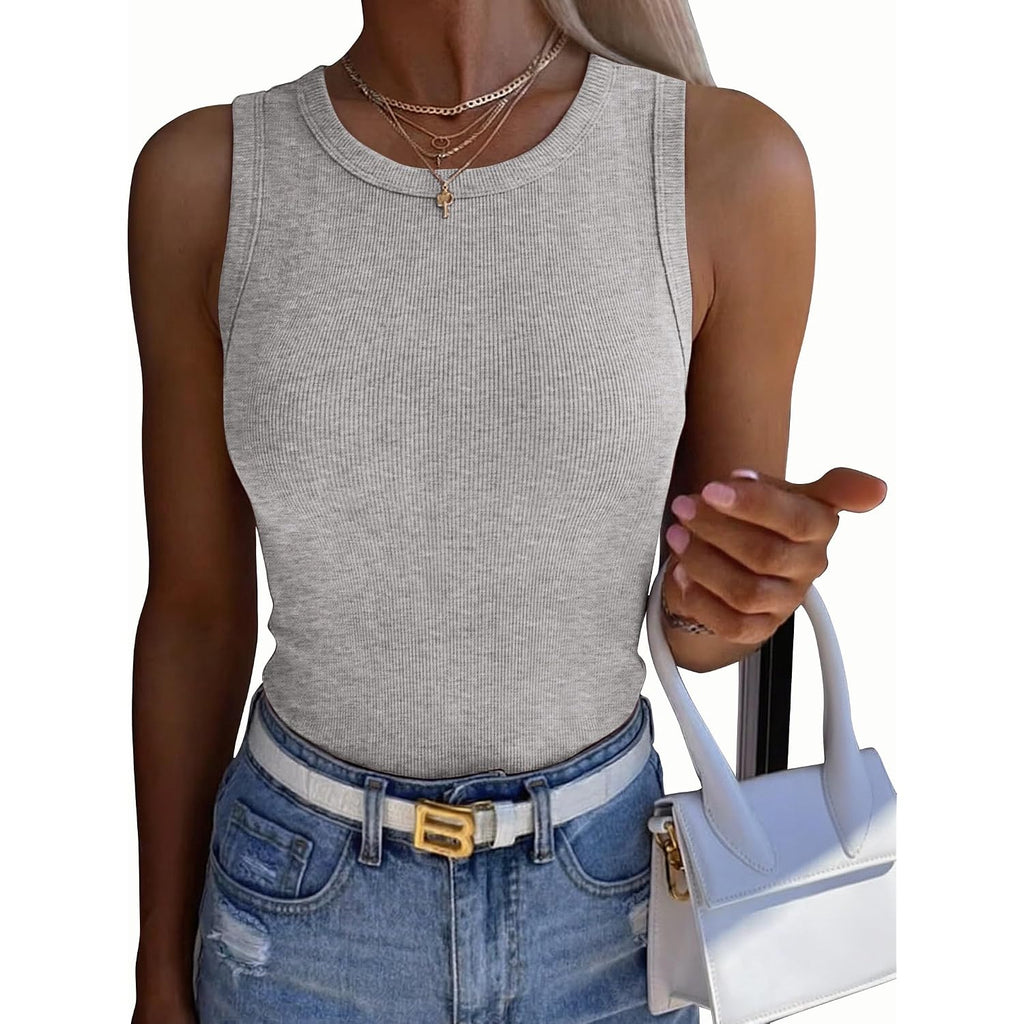 Zeagoo Womens Sleeveless Crewneck Ribbed Tank Tops Casual Basic Summer Top Slim Fitted Racerback Shirts