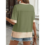 Dokotoo Womens Summer Tops Casual Oversized Short Sleeve T Shirts Crewneck Color Block Side Slit Basic Tee Blouses