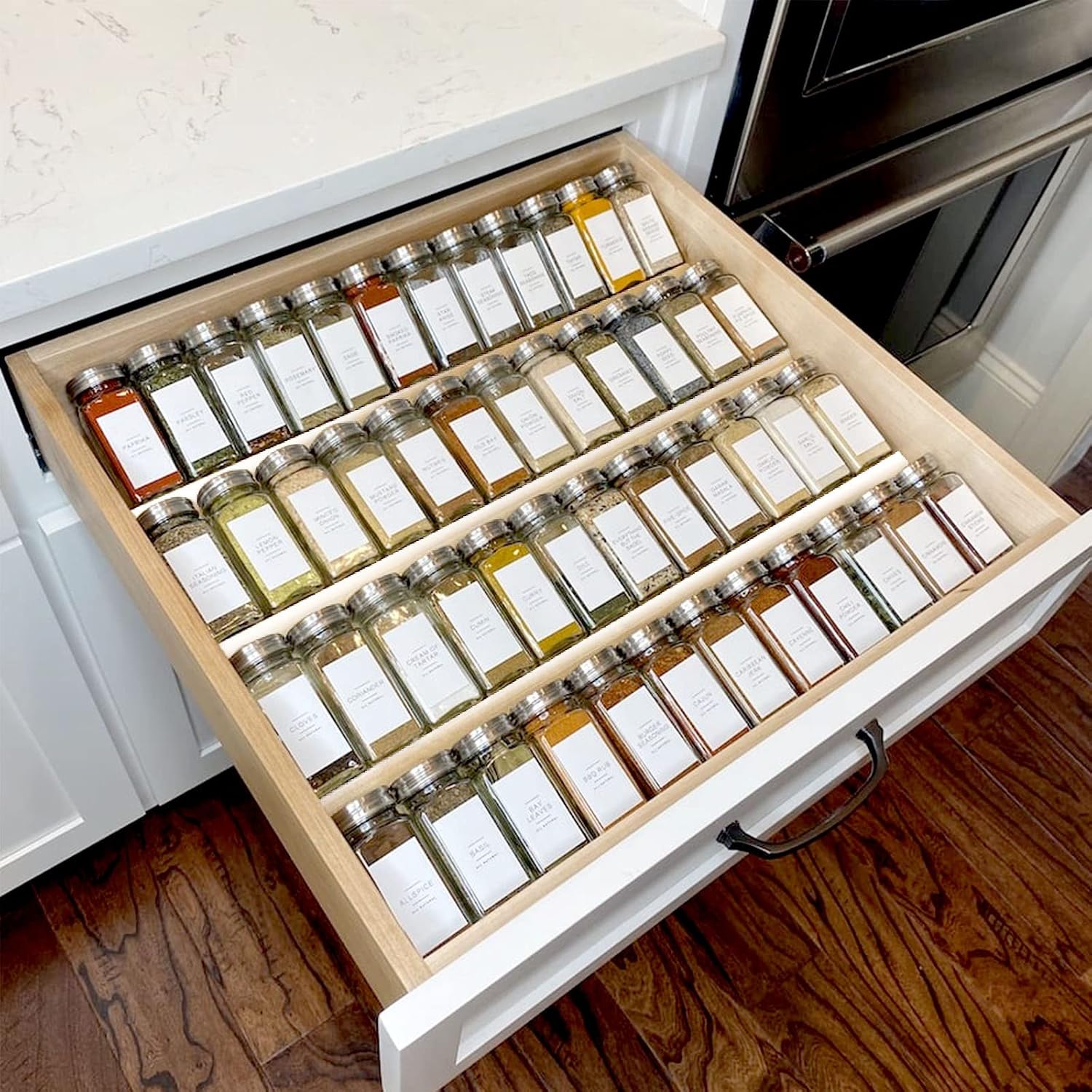 Miukaa Clear Acrylic Spice Drawer Organizer, 4 Tier- 2 Set Expandable From 13" To 26" Drawer Seasoning Organizer, Kitchen Spice Rack Tray For Drawer/Countertop (Jars Not Included)