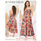 Grace Karin Summer Dresses For Women 2026 Vacation,Smocked Floral Maxi Dress,Boho Beach Sundress With Pocket Fashion Clothing