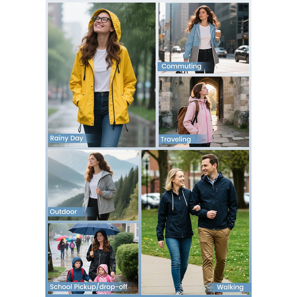 Zando Lightweight Rain Jacket Women Packable Waterproof Raincoat With Hood | Windbreaker Jacket Women, Light Raincoats For Drizzle, Rain Coats For Travel, Hiking And Commute