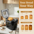 Elite Gourmet Programmable Bread Maker, 2 lb Loaf, 3 Sizes, 19 Presets incl. Gluten-Free, Dough & Jam, Delay Timer, Black
