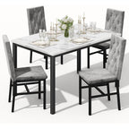 Hooseng Dining Table Set For 4, Faux Marble Small Kitchen Table Chairs Set Of 4 With Luxurious Button Tufted Dinner Chairs For Kitchen And Dining