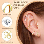 Turandoss 7 Pairs Gold Earrings for Women - Hypoallergenic 14K Gold Plated Stud & Hoop Cartilage Earring Sets Lightweight Helix Lobe Tragus Conch Earrings for Women