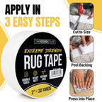 Double Sided Rug Tape [2 Inch x 30 yd] Carpet Tape for Securing Area Rugs to Carpets, Laminate, and Hardwood Floors, Easy to Remove and Restick Without Residue or Damage to Rug or Floor