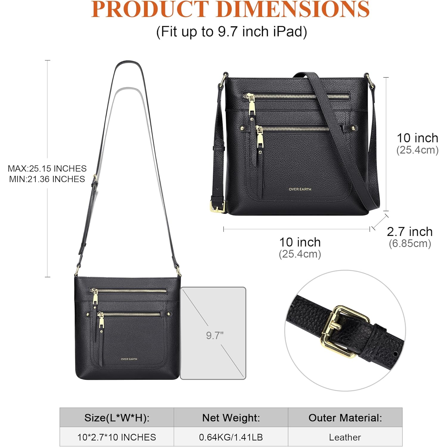 Over Earth Crossbody Bags for Women Leather Purses for Ladies with Multiple Pockets