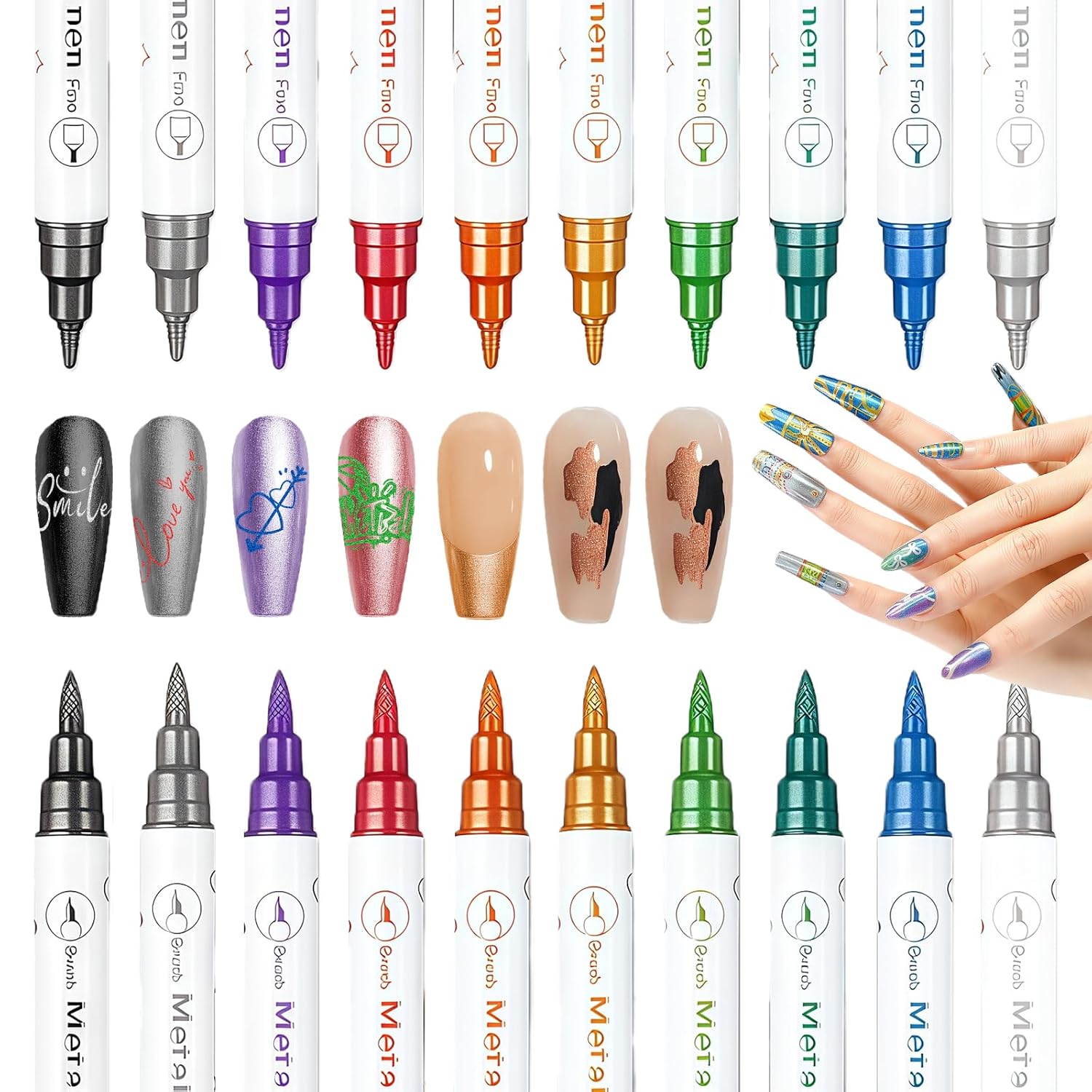 10 Color Nail Art Pens, Double-ended Nail Polish Pens Drawing Painting Point Liner Acrylic Painted Pen Kit, DIY Nails Art Design Manicure Tools Christmas Gifts 2026 Upgrade