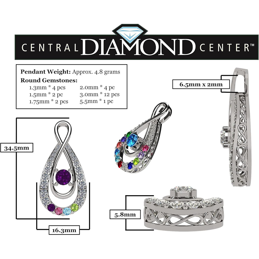 Central Diamond Center Yours Infinity Mother & Child Birthstone Necklace w/ 1 to 12 Stones in Silver, 10K, or 14K Gold