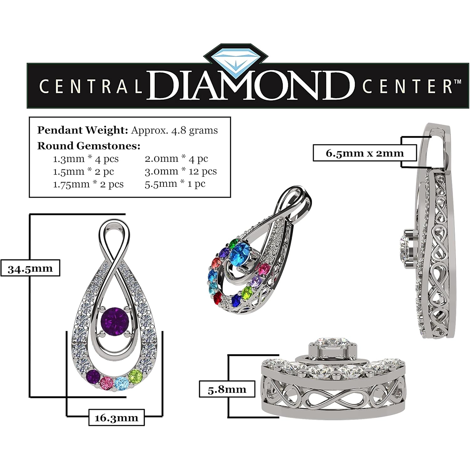 Central Diamond Center Yours Infinity Mother & Child Birthstone Necklace w/ 1 to 12 Stones in Silver, 10K, or 14K Gold