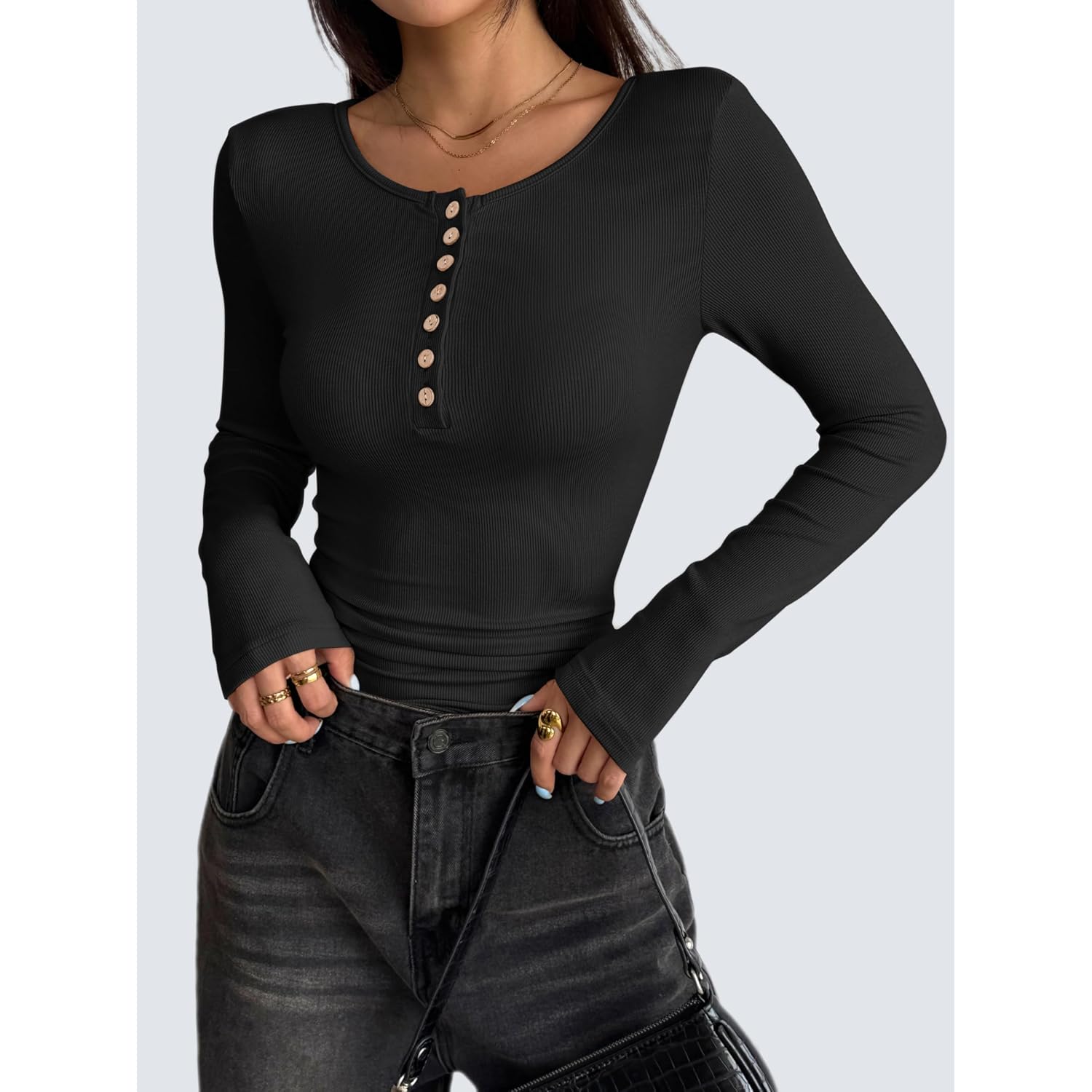 Zeagoo Womens Long Sleeve Henley T Shirts Button Ribbed Knit Slim Fitted Tee Tops Basic Casual Work Blouse Xs-Xxl