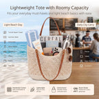 Crochet Beach Tote Bag For Women With Zipper Closure & Lining, Summer Woven Shoulder Bag, Straw Style Boho Vacation Purse