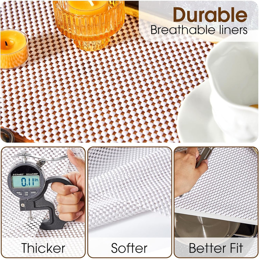 Shelf Liner For Kitchen Cabinet, Drawer Liners Non Slip Non Adhesive Thick Mat, Breathable Dresser Pantry Bathroom Protector, White, 12" X 120"
