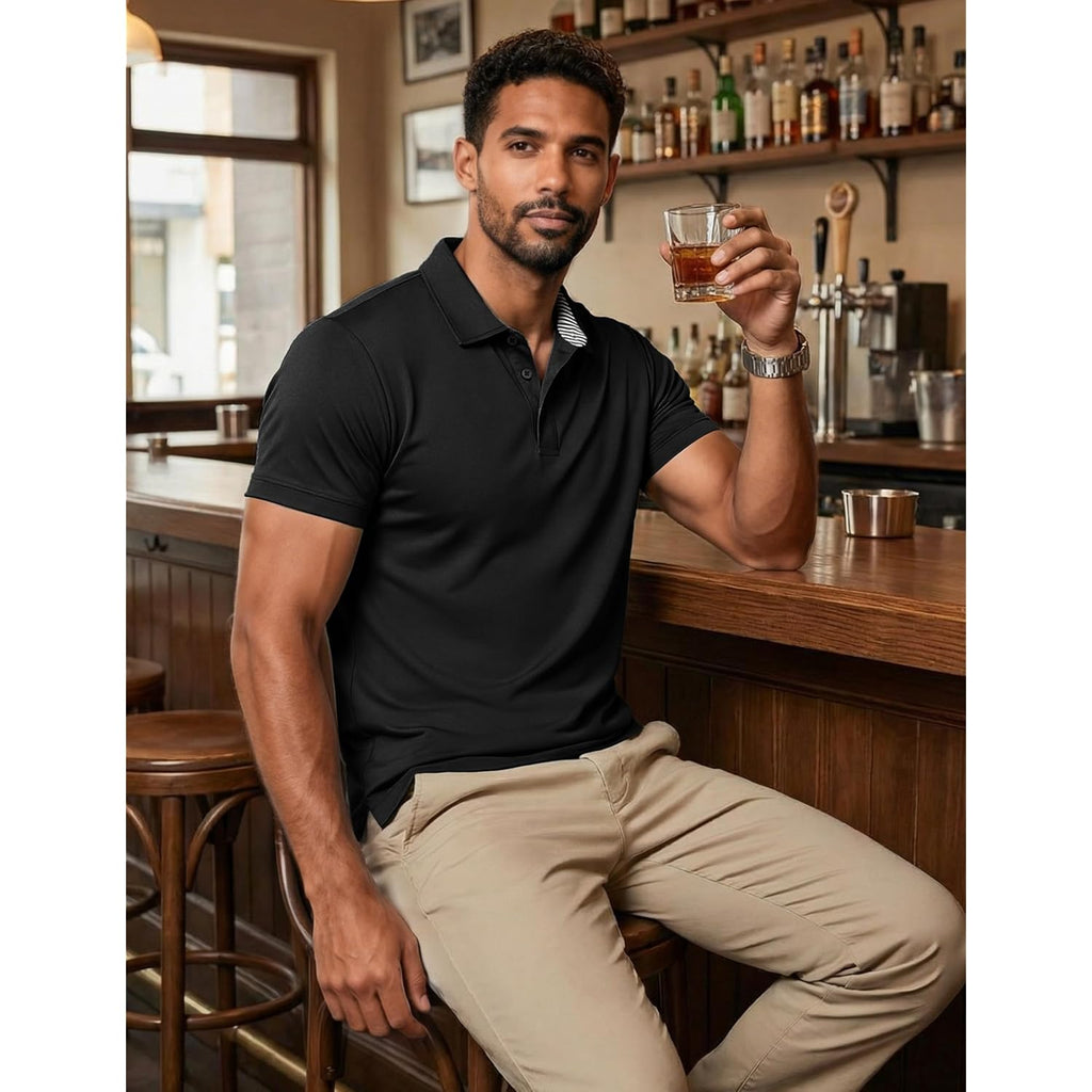 Magcomsen Men'S Polo Shirts Short Sleeve Cotton Pique 3 Button Classic Fit Casual T-Shirt Performance Golf Shirts