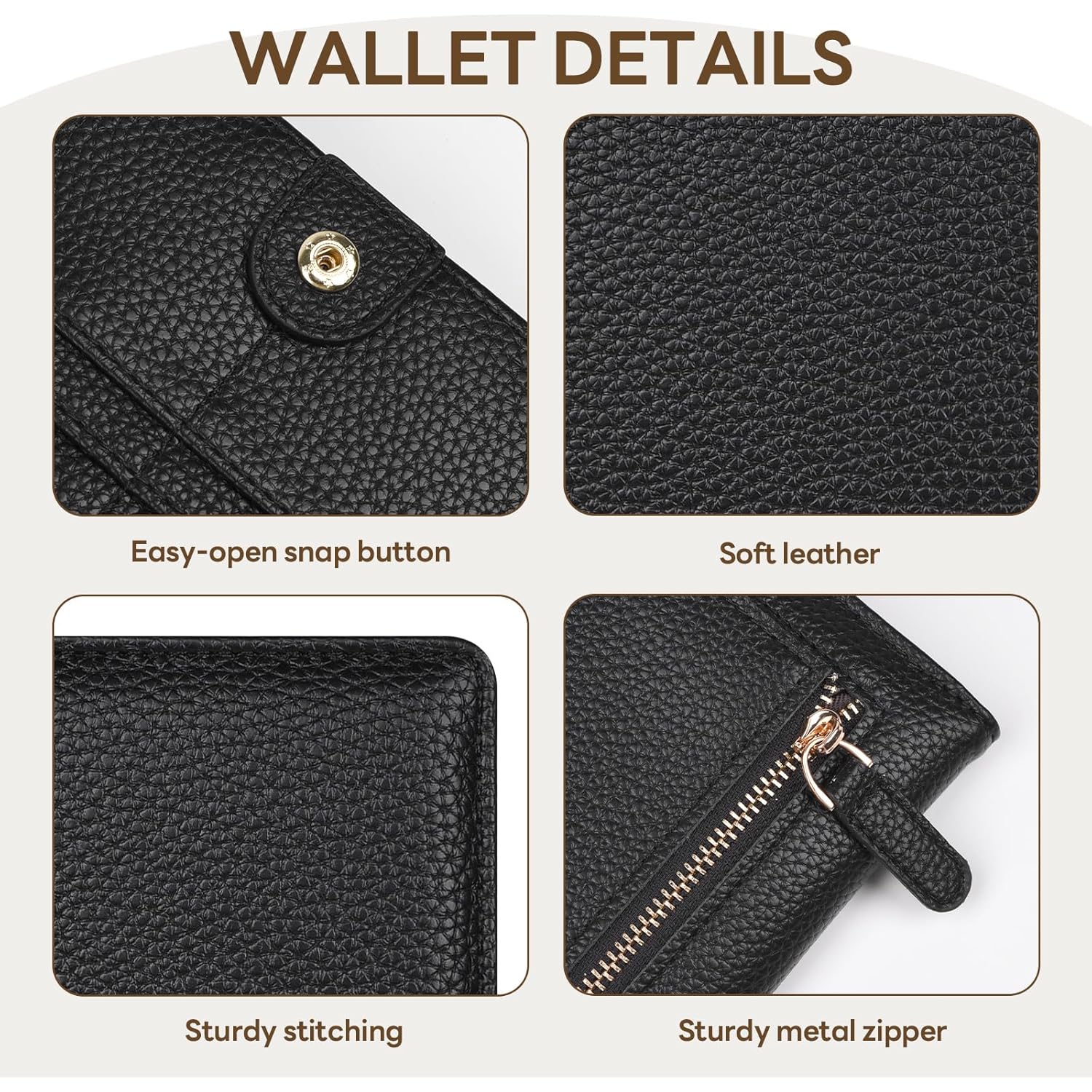 Womens Wallet, Extra Slim RFID Wallets, Leather Bifold Clutch Billfold Purse, with 11 Card Slots & ID Window, Cute Credit Card Holder Purse for Ladies Girls (Black)
