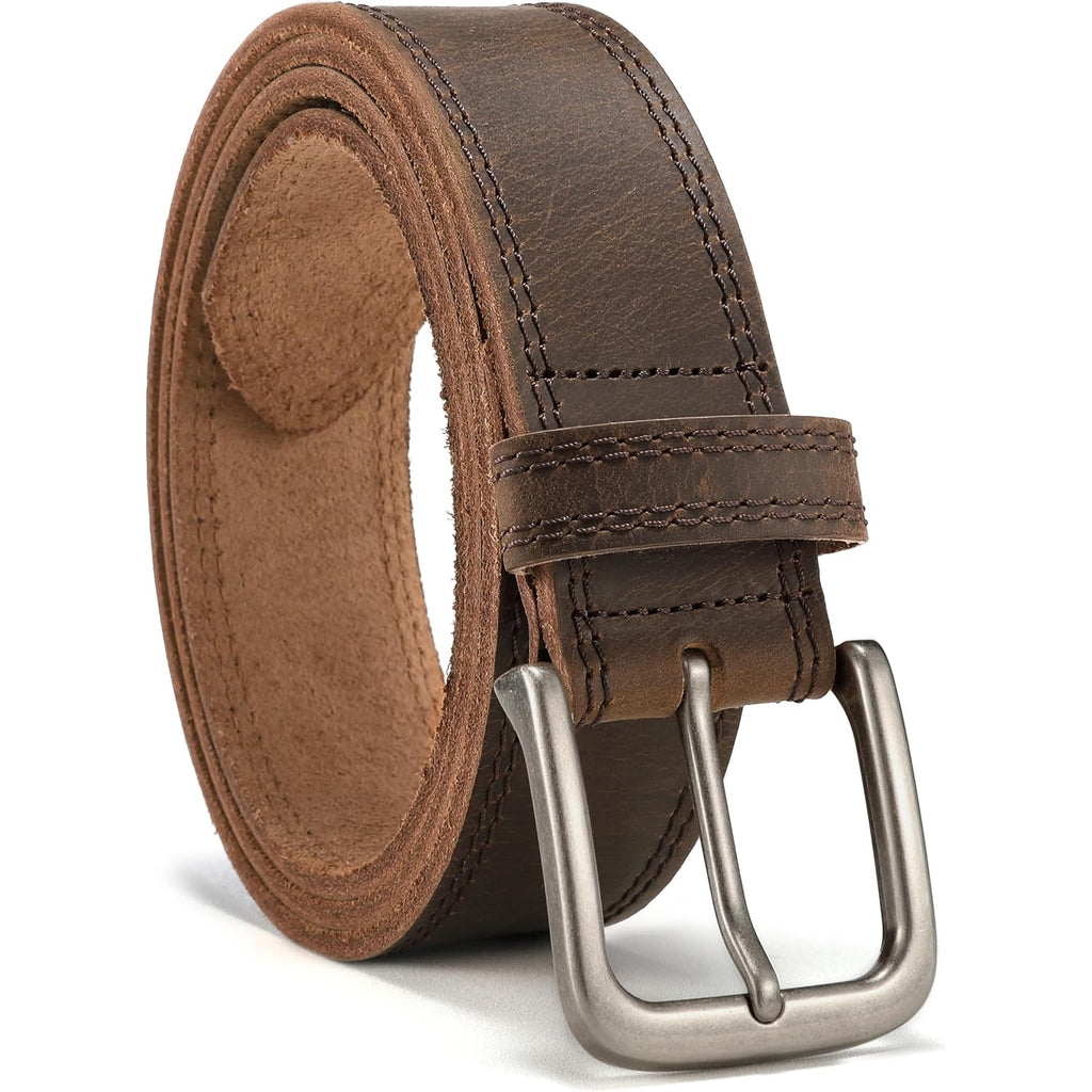 Chaoren Mens Belts Casual For Jeans - Full-Grain Leather, Durable Cowhide | Solid Buckle, Classic Style, Handmade, Daily Wear, Gift Box
