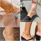 DEARMAY 14K Gold Plated Ankle Bracelets for Women Waterproof - Dainty 6Pcs Anklets Layered Cuban Link Chain Herringbone Cute Anklets Set Pack Summer Beach Jewelry Gift for Women Teen
