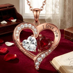 10K 14K 18K Gold Personalized Heart Necklace with 2 Birthstones Customized Pendant Jewelry I Love You Always and Forever Mother's Day Jewelry Gifts for Women Mom Wife Grandmother